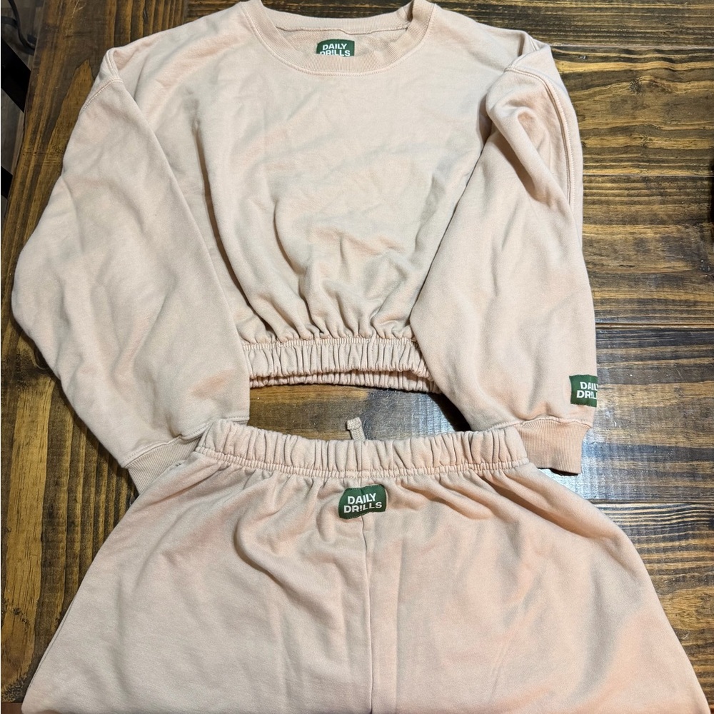 Daily Drills Peach Crewneck Sweatshirt with Green Logo Tag